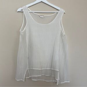 Crea Concept Sheer White Crinkle Sleeveless Tank Top Women’s One Size